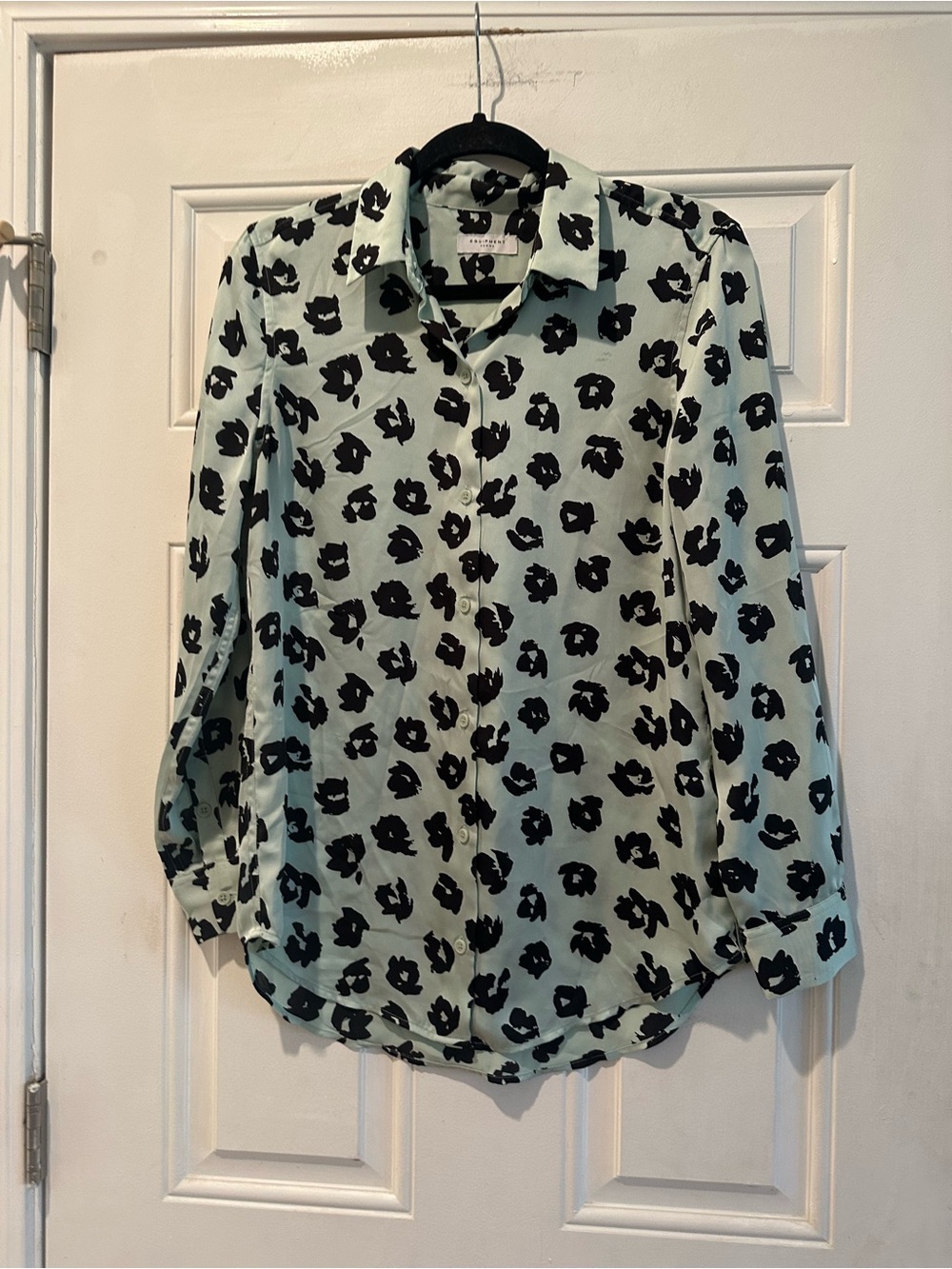 Equipment Mint Green and Black Floral Button-Up Blouse